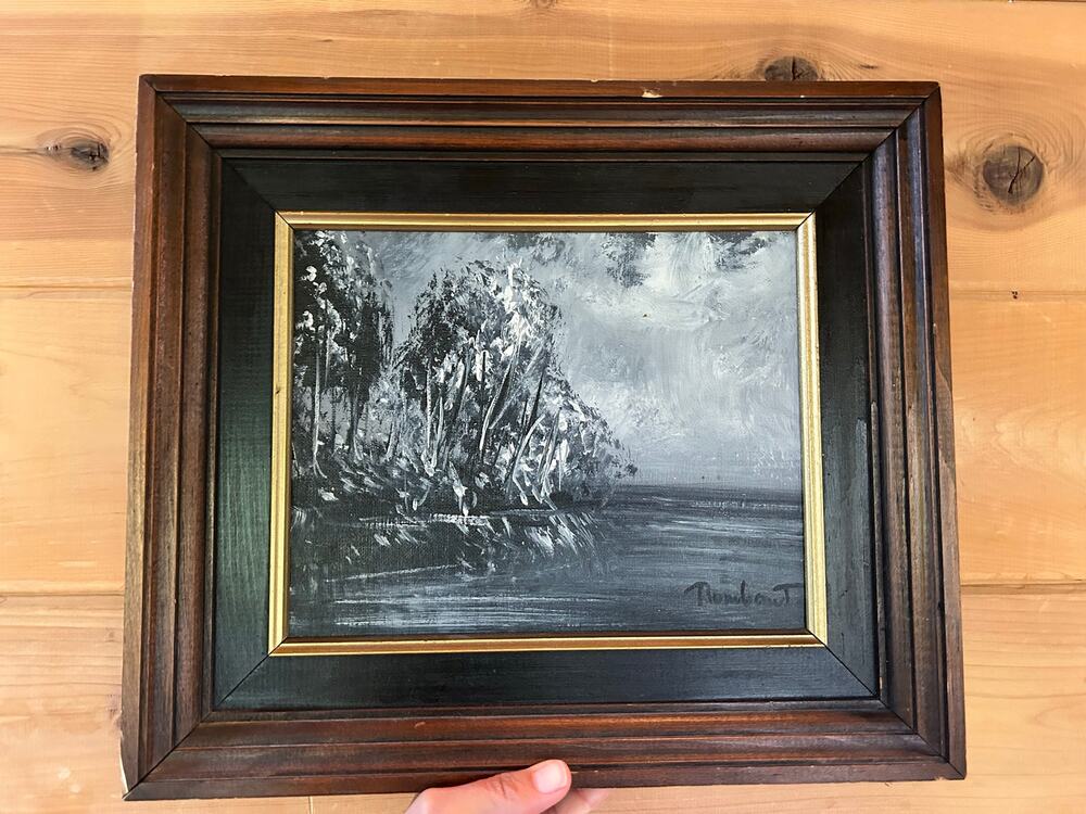 Vintage Signed Original Landscape Oil Painting Framed Moody Seascape